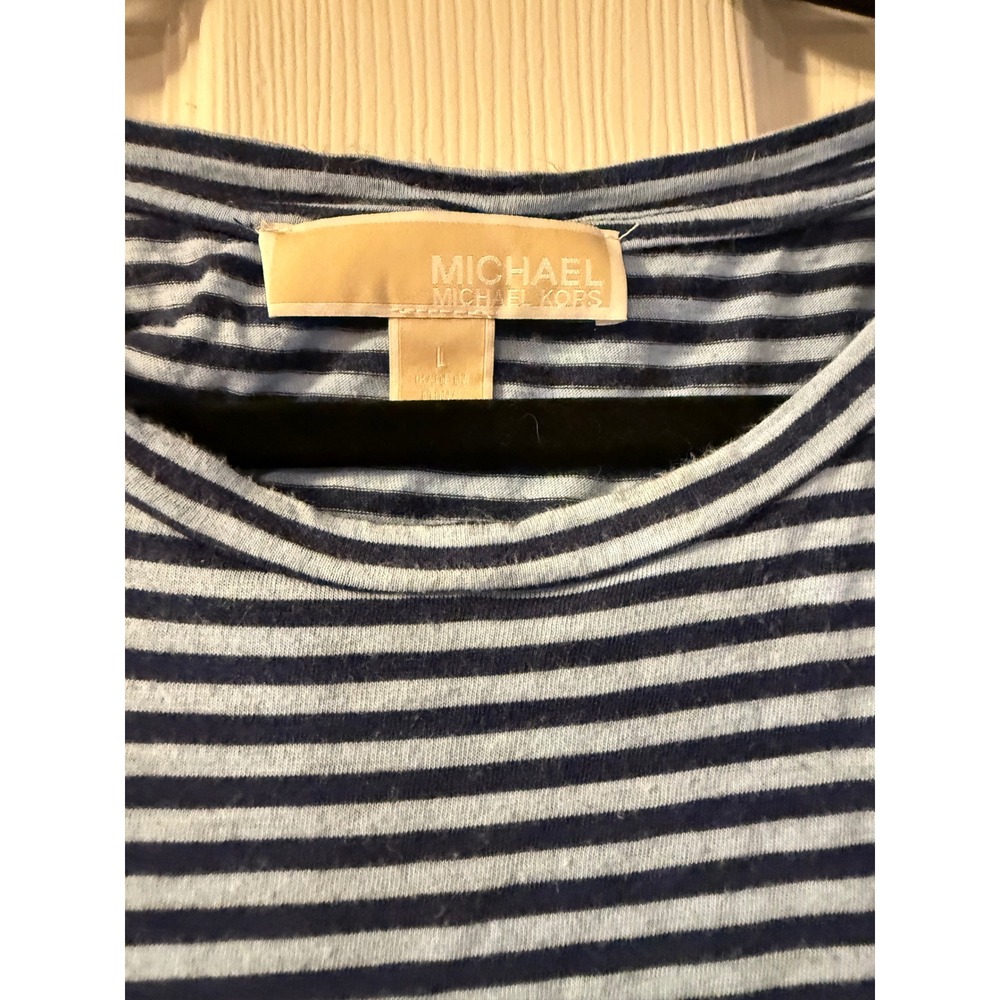 Michael Kors Striped Cold Shoulder Top Blue Navy Short Sleeve Large - Picture 2 of 6